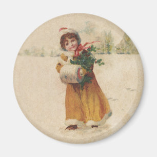 Imán Chica de invierno de Navidades antiguos niño