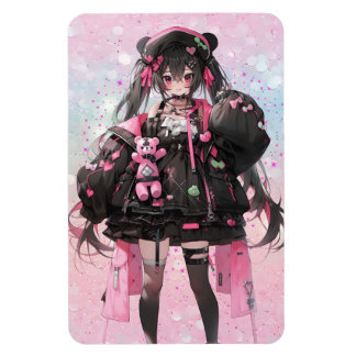 Imán Chica de Kawaii Anime con vestido rosa y negro