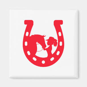 Imán Chica de la herradura roja y caballo