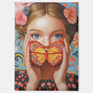 Imán Chica de mariposa retrato en un país de maravilla