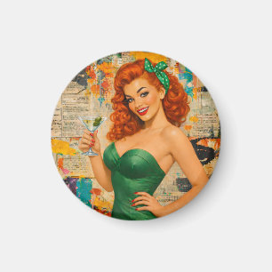 Imán Chica de Martini Pin-Up Pelirroja Vintage – Glamou