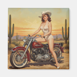 Imán Chica de motocicletas Retro Pin-up de la vieja esc