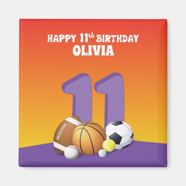 Imán Chica de nombre personalizado 11º Balls deportiva  (Frente)