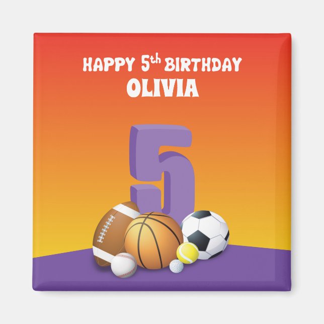 Imán Chica de nombre personalizado 5º Bolas deportivas  (Frente)