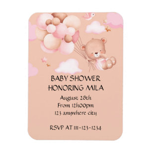 IMÁN CHICA DE OSO TEDDY BABY SHOWER INVITACIÓN