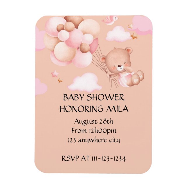 IMÁN CHICA DE OSO TEDDY BABY SHOWER INVITACIÓN (Vertical)