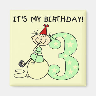 Imán Chica de palo 3 camisetas de cumpleaños y regalos