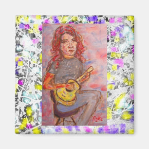 Imán chica de pelo rojo y ukulele