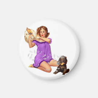 Imán Chica De Pinza De Pilar Vintage Retro Con Cachorro