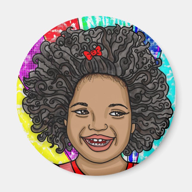 Imán Chica de risas del arte pop de Happy Curls (Frente)