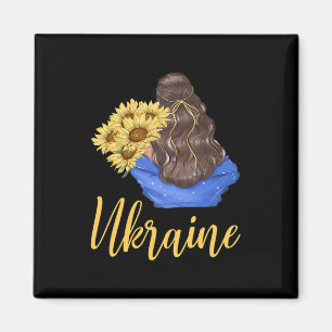 Imán Chica de Ucrania con girasoles colores azul amaril