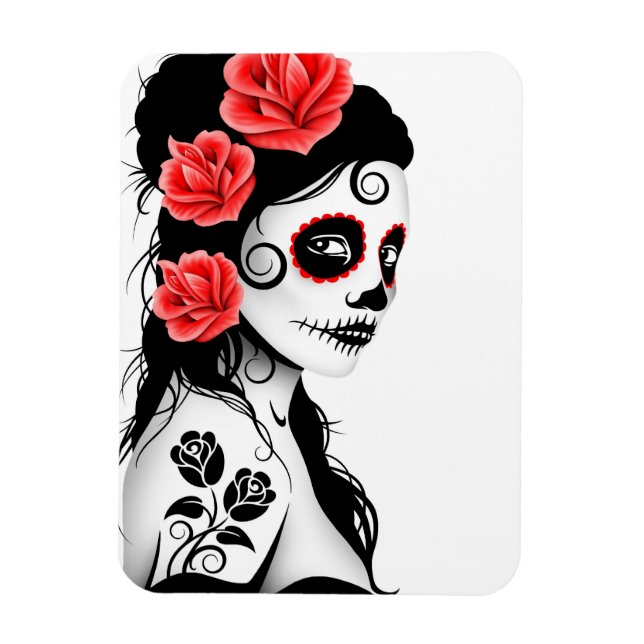 Imán Chica del cráneo de azúcar muerto - blanco (Vertical)