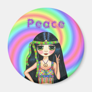 Imán chica del Hippie del signo de la paz de los años 6