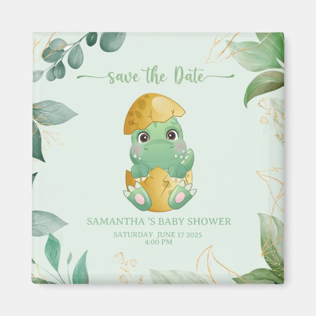Imán Chica Ducha de Bebé Dinosaurio Verde Lindo   (Frente)
