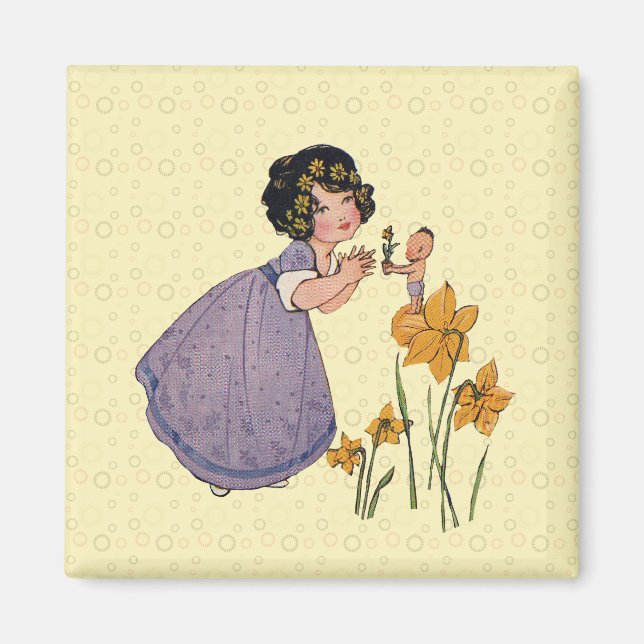 Imán Chica Elf Fairy Daffodil Antiguo Pascua (Frente)