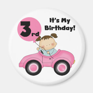 Imán Chica en auto rosado 3er cumpleaños camisetas y re