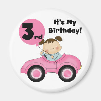 Imán Chica en auto rosado 3er cumpleaños camisetas y re