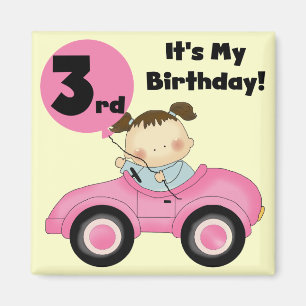 Imán Chica en auto rosado 3er cumpleaños camisetas y re