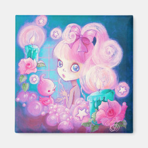 Imán Chica en Bubblebath con velas y Rosas