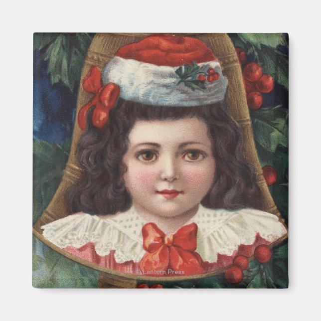 Imán Chica en Santa Hat en Bell (Frente)