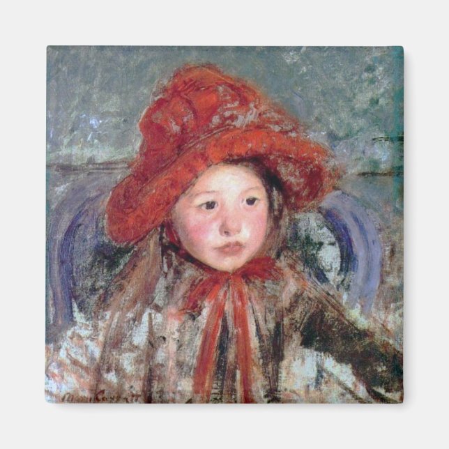 Imán Chica en una gran Gorra roja, Mary Cassatt (Frente)