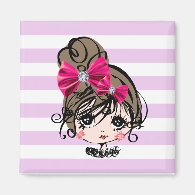 Imán chica encantador con arco rosa (Frente)