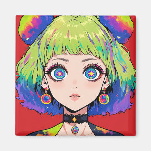 Imán Chica Espacial Glitchcore Con Ojos De Estrella