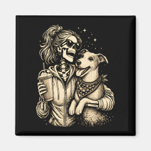 Imán Chica Esqueleto Abrazando Perro - Enfriador Amante