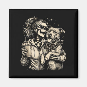 Imán Chica Esqueleto Abrazando Perro - Enfriador Amante