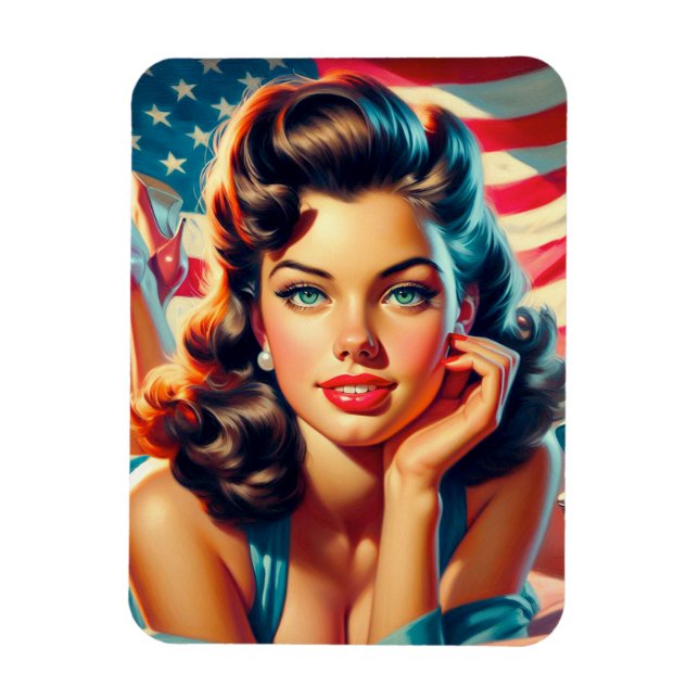 Imán Chica estadounidense retro bello (Vertical)