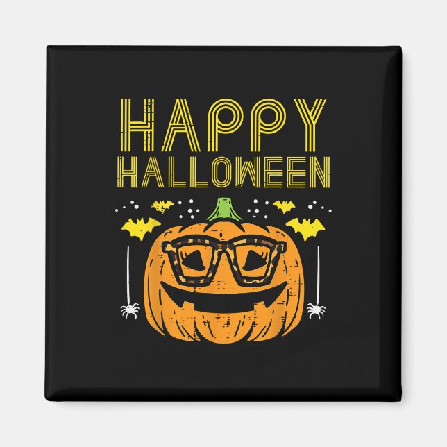 Imán Chica feliz de gafas de calabaza de Halloween (Frente)