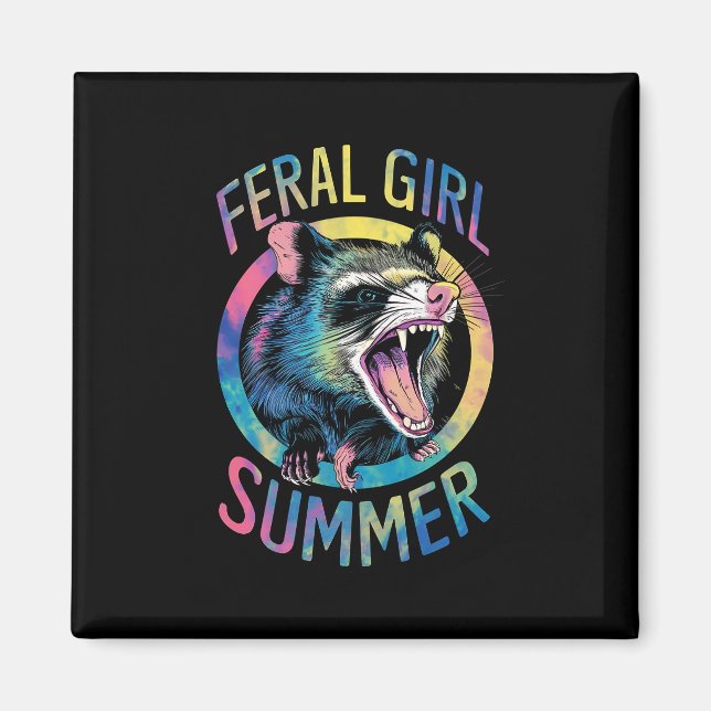 Imán Chica Feral Verano Oposum Tie Dye Mapache (Frente)