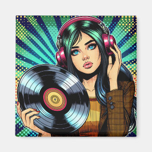 Imán Chica genial al estilo cómic de arte pop con álbum