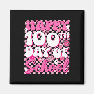 Imán Chica Groovy de Cuadros Feliz 100º Día de Escuela