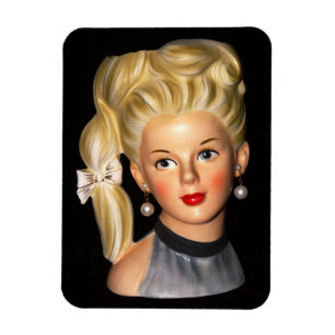 Imán Chica Head Vase 1960 con Bouffant y Side Ponytail