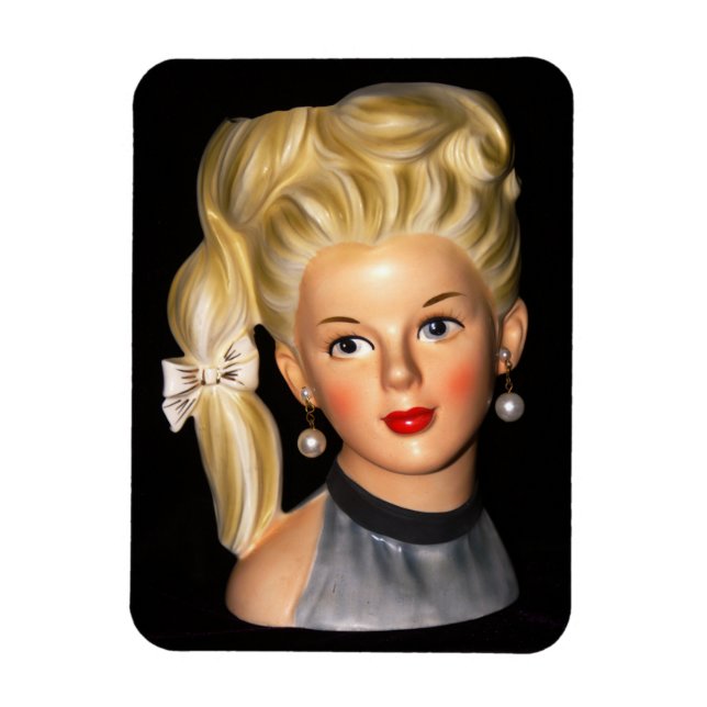 Imán Chica Head Vase 1960 con Bouffant y Side Ponytail (Vertical)