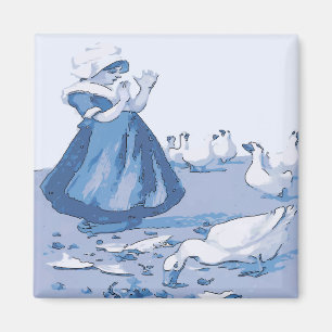 Imán Chica Holandés Con Aspecto Geese Y Azul Delft