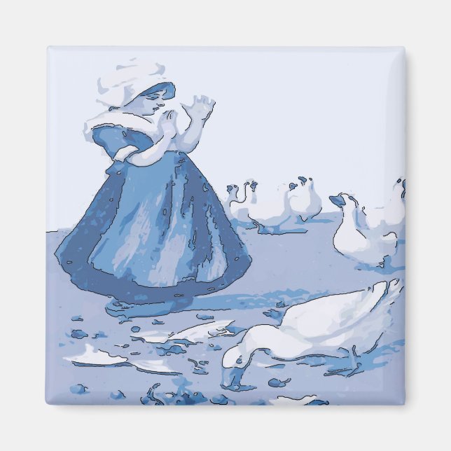 Imán Chica Holandés Con Aspecto Geese Y Azul Delft (Frente)