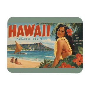 Imán Chica Hula Hawaiana Vintage Escape Paradisíaco Alo