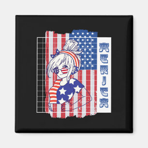 Imán chica japonesa de anime patriota americana del 4 d