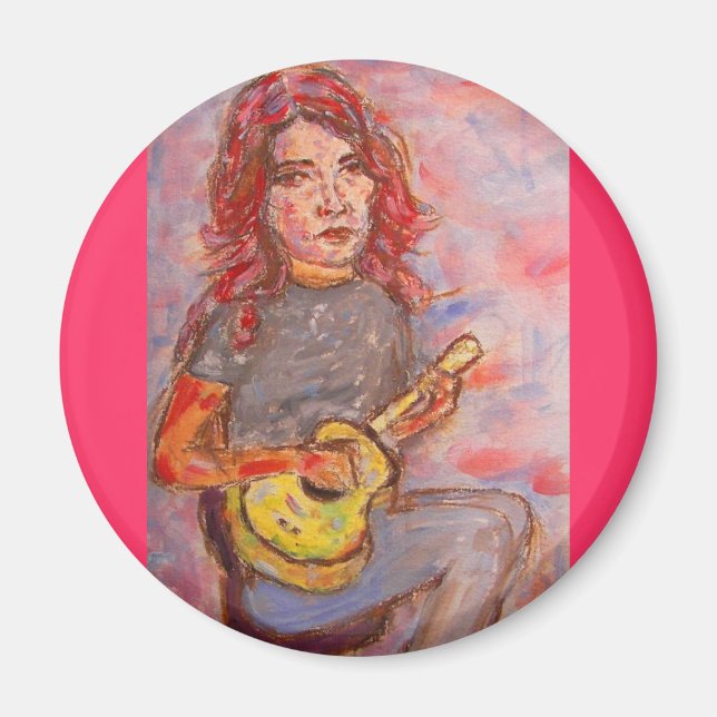 Imán chica jugando ukulele (Frente)