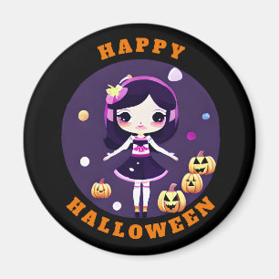 Imán Chica Kawaii Linda en Calabazas Halloween