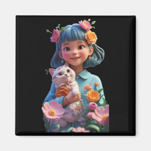 Imán Chica linda con flor Diseño divertido unisex para