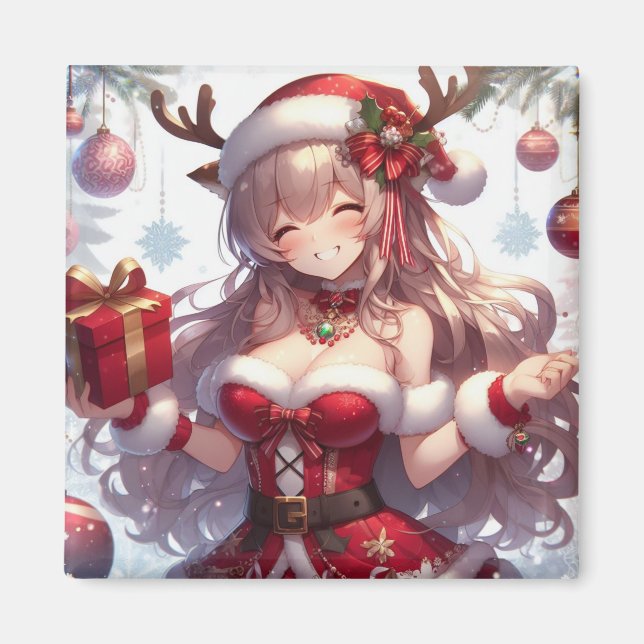 Imán Chica linda de Navidad de anime (Frente)