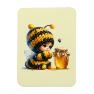 Imán Chica lindo con traje de abeja con miel