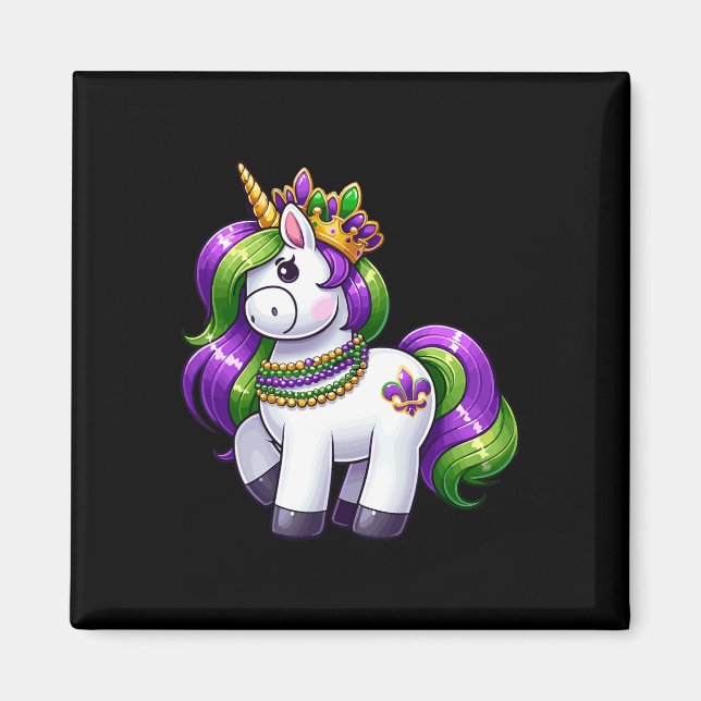 Imán Chica Mardi Gras Princesa Unicornio Gráfico F (Frente)