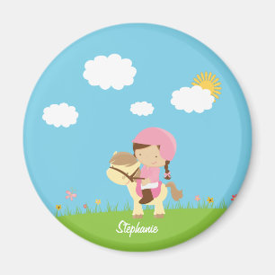 Imán Chica marrón personalizado del jinete del caballo