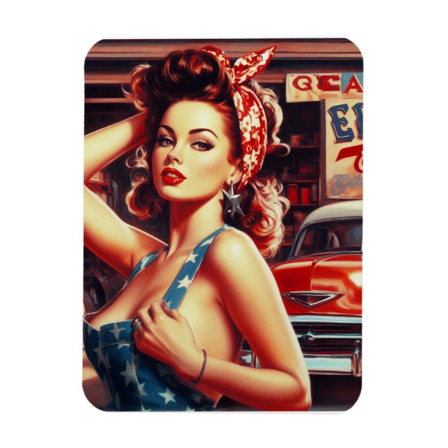 Imán Chica mecánico retro (Vertical)