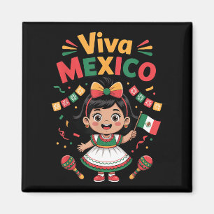 Imán Chica Mexicana Camiseta Viva México Bandera Mexica
