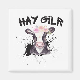 Imán Chica paja agricultora divertido ganado vaca granj